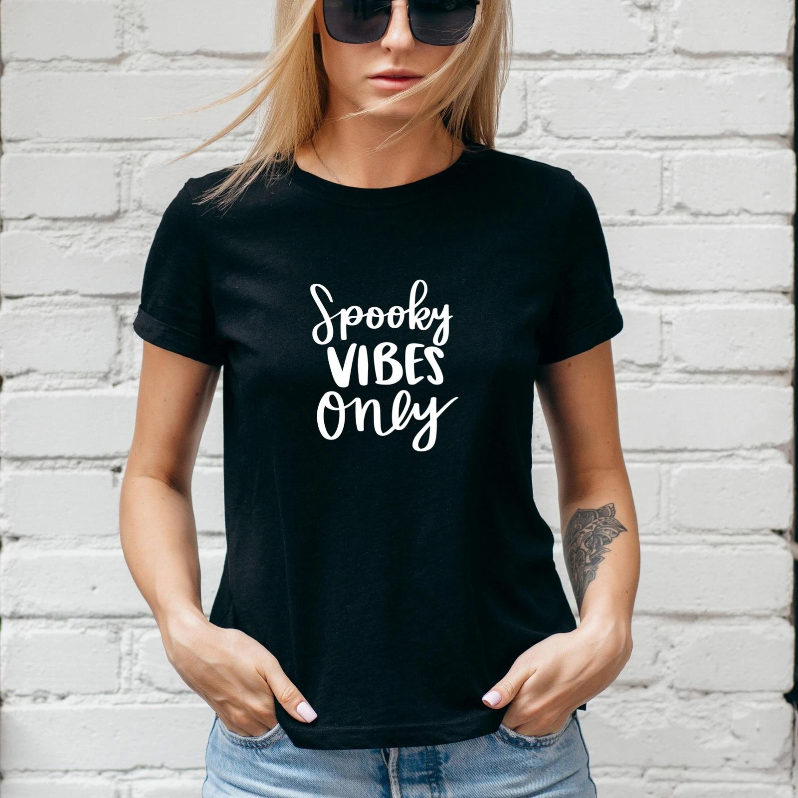 SPOOKY VIBES ONLY T-Shirt, HALLOWEEN Autumn Pumpkin, Ghost, Unisex/Lady Fit #2 2XL