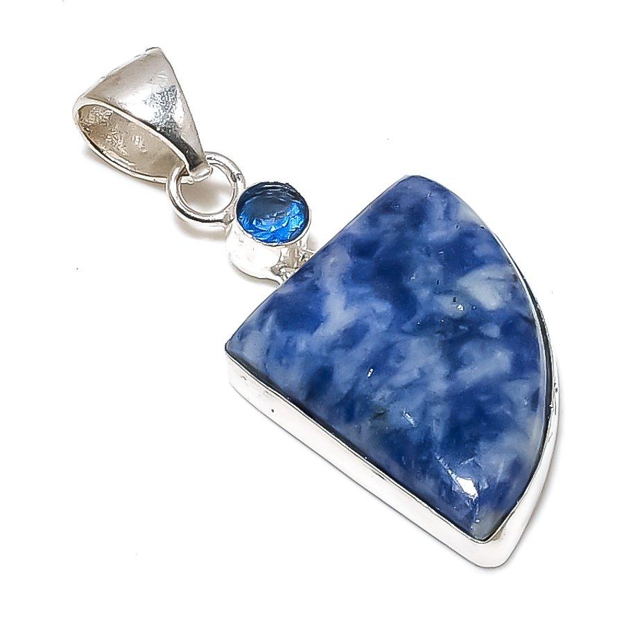 Sodalite, Tanzanite Gemstone 925 Sterling Silver Jewelry Pendant 2.17" SU-8487