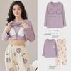 Women's Cartoon Long-Sleeve Pajamas with Chest Pads - Lightweight Home Loungewear for Autumn and Spring