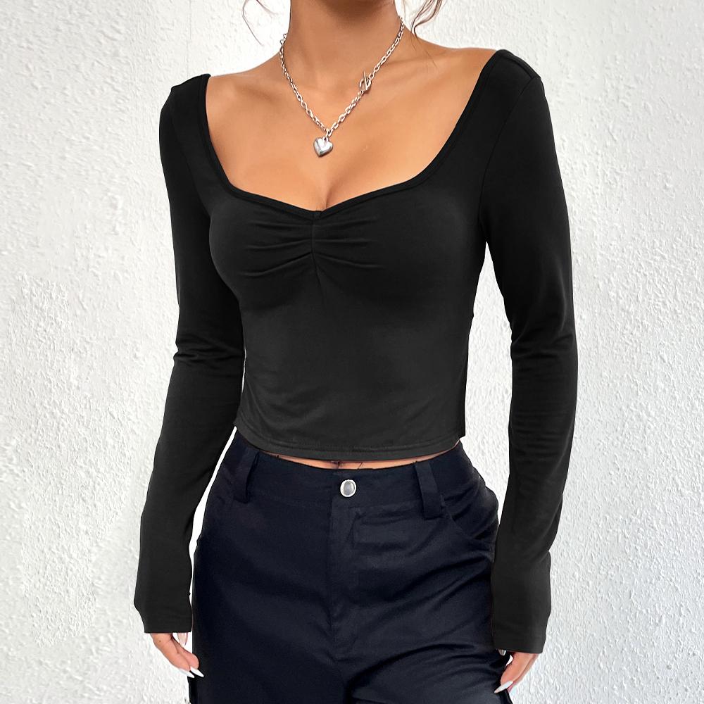 JKAASHDK Dámská móda Ležérní Jednobarevný potisk Jaro Podzim Pulovry s výstřihem do U a dlouhé rukávy