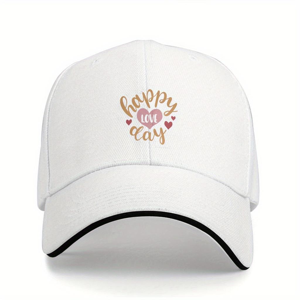 Happy Love Day Script Baseball Cap Breathable Cotton Adjustable Snapback Casual Hat for Unisex Adults