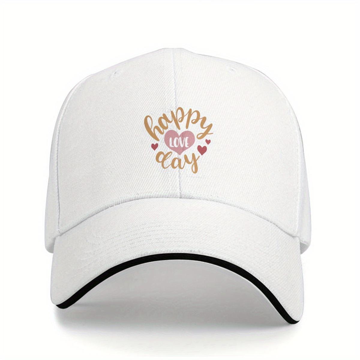 

Happy Love Day Script Baseball Cap Breathable Cotton Adjustable Snapback Casual Hat for Unisex Adults One Size