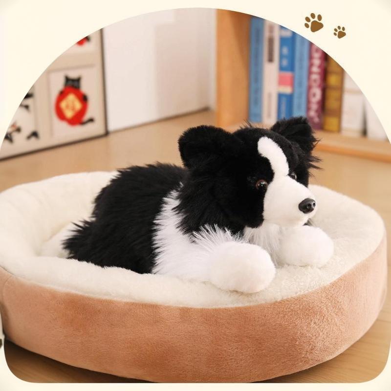 Realistic Border Collie Stuffed Plush Toy Soft Lifelike Dog Doll for Pet Play Companion Kids Christmas Gift