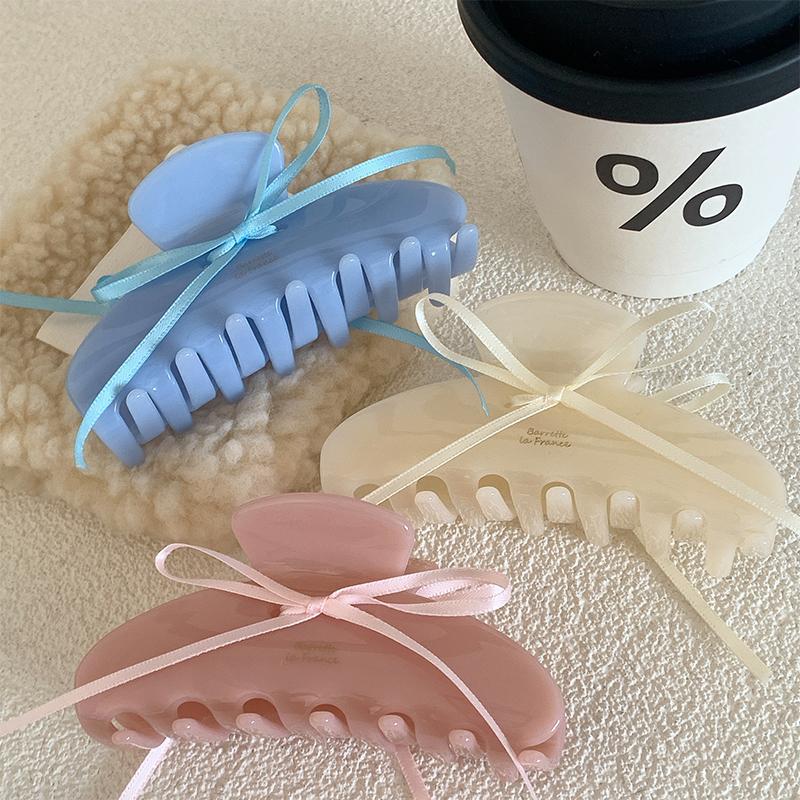 New Style Cute Sweet Hair Claw with Ribbon Bowknot Simple and Fashion Shark Clip Women Girls Hair Accessories Hair Clip Headwear