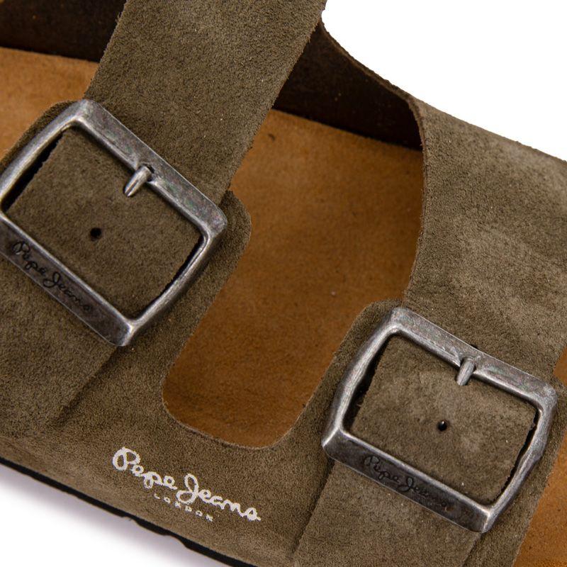 Herren Wildleder Pantoletten mit Doppelriemen und silberfarbenen Schnallen PEPE JEANS