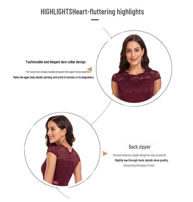 Plus Size Women's Lace Patchwork Chiffon Dress - Round Neck, Waist-Slimming, Big Swing, Hepburn Style