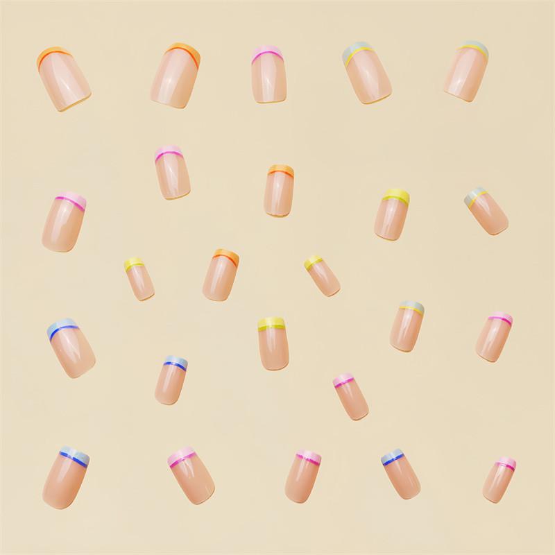 24 PCS European and American Rainbow Style Nail Art French Style Nail Art Dual Tone Nail Patches Fake Nail Plates