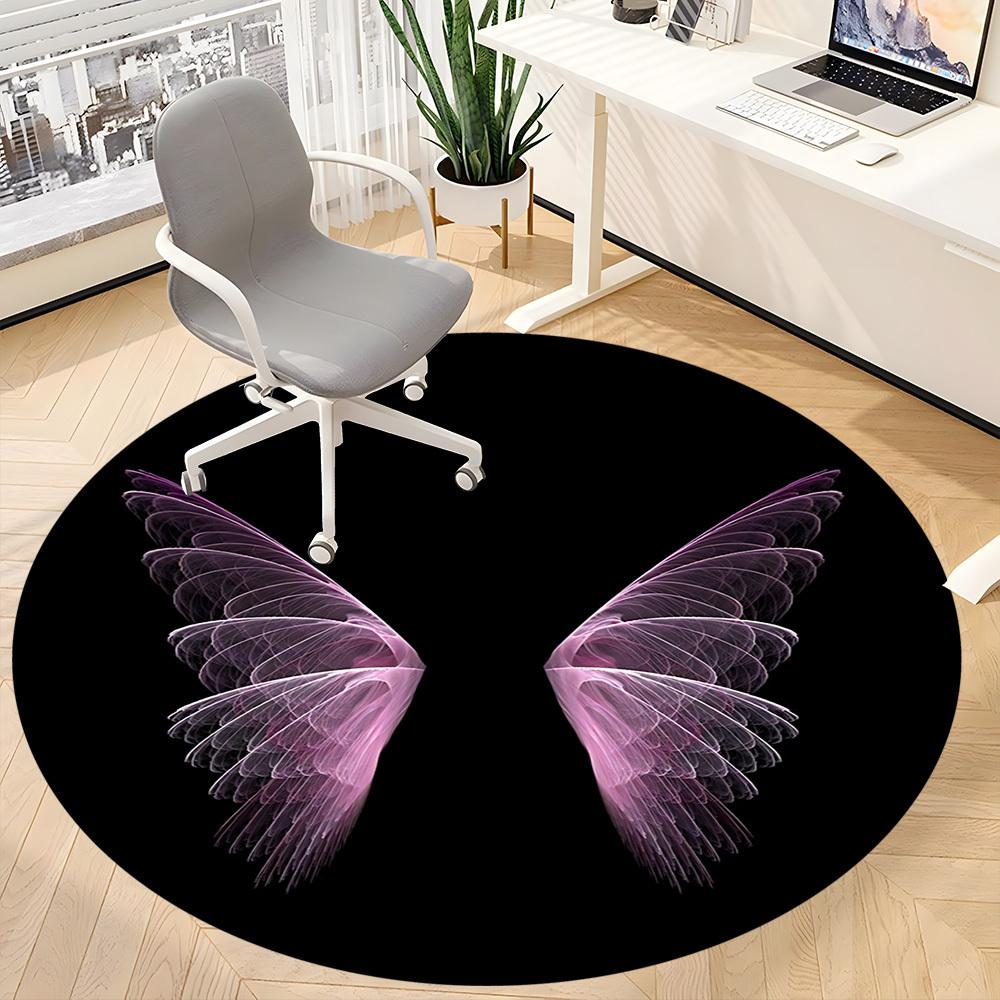 1pc Wings, Pink Chair Carpet for Office, Round Polyester Mat, Indoor Decor for Office, Easycare Fabric, Washable Non-slip Area Carpet