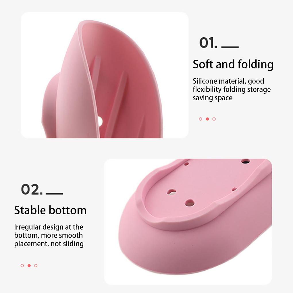 Silicone Bathroom Soap Dish Plate Holder Sponge Tray Case Water Draining Anti-skidding Shower Hiking Kitchen Washroom