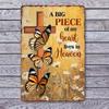 Vintage Metal Poster Wall Art, Cross with Butterfly Heart, Living Room Decor