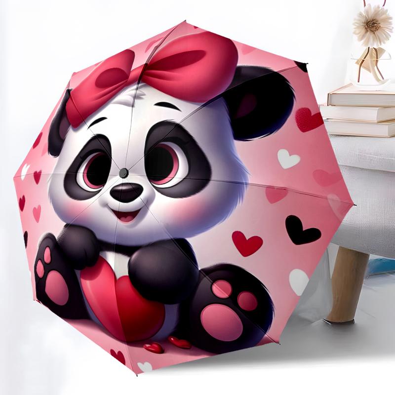 1pz Robusto Ombrello Automatico a 8 Stecche, Ombrello Panda Gigante, Stampato Digitalmente, Ombrello Pieghevole per Uso Esterno in Movimento