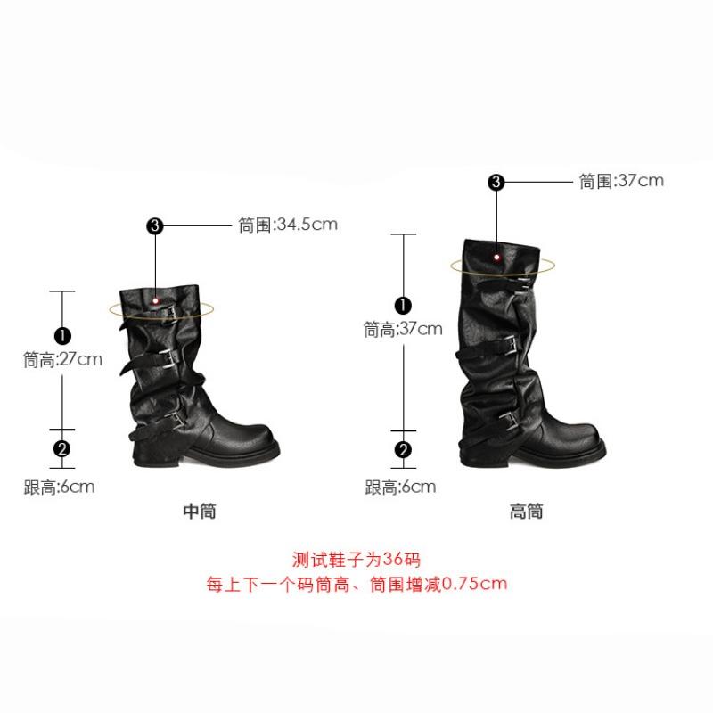 Spice Girls Pants Boots Thick-soled Heightening Medium Tube Belt Buckle Western Knight Boots Black Pile Boots Women