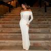 ZXPFO Hot-selling Temperament Evening Dress Dress Sexy Waist One-word Shoulder Texture Long-sleeved Dress