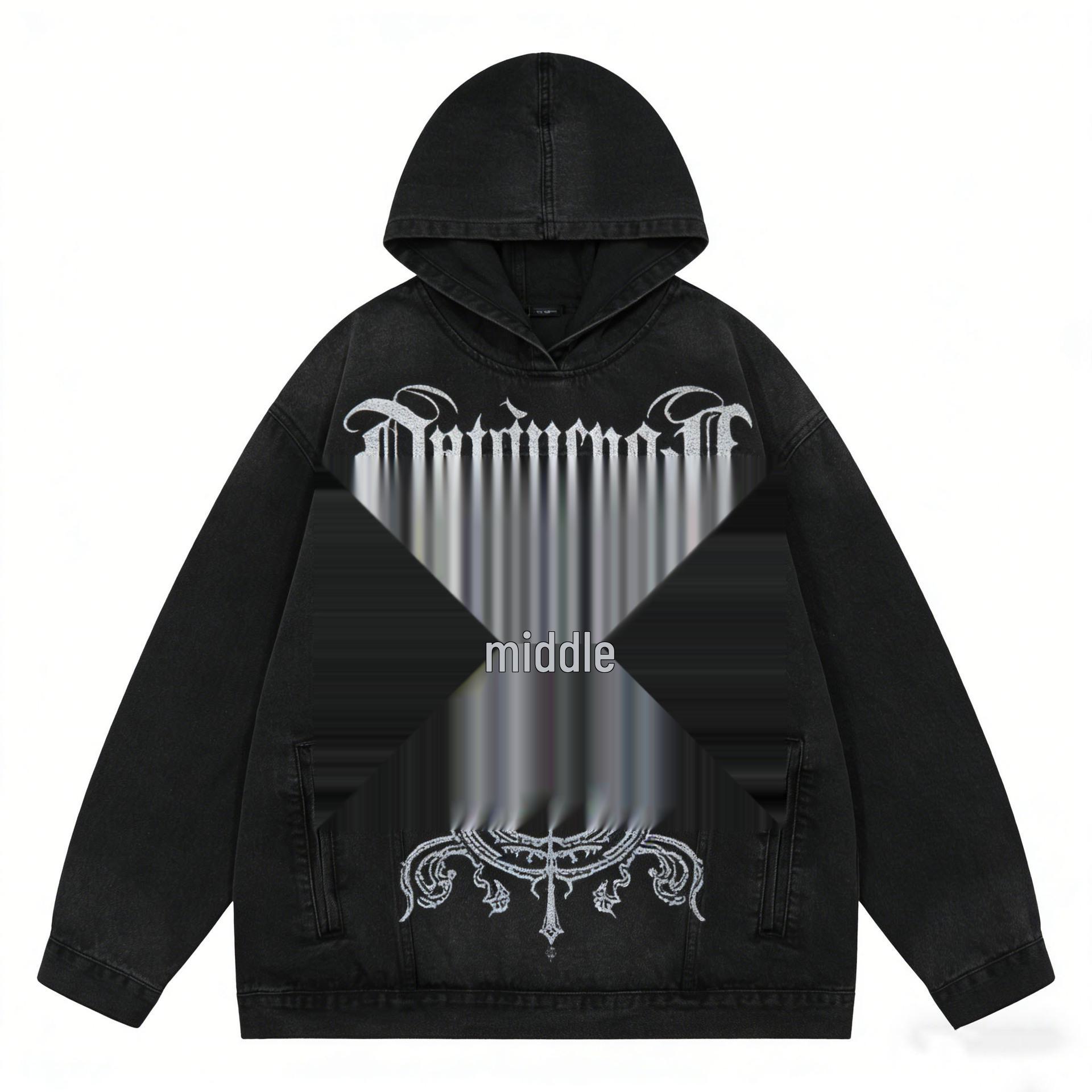 

Unisex Distressed Denim Hoodie with Gothic Cross Print XL чорний