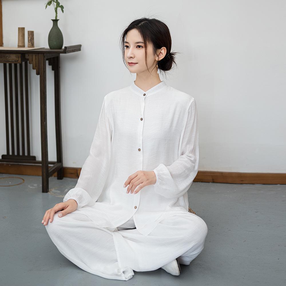 

Новый комплект в китайском стиле ретро из двух предметов для йоги и тай-чи с воротником-стойкой для женщин - Весенне-осенний костюм для чаепития в стиле дзен M