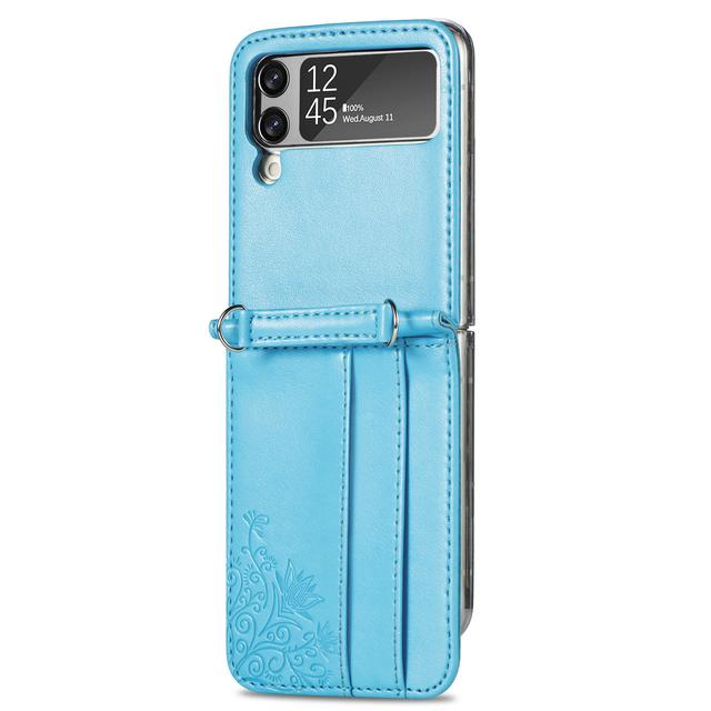Card Pocket Phone Strap Wallet Case For Samsung Galaxy Z Flip 4 5g Flip4 Flip3 Flip 3 Zflip4 Leather Protective Cover