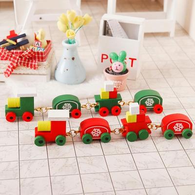 Mini Wooden Xmas Train Set for Dollhouse Pretend Play Adorable Vintage Style Train Toy with Snow Print for Christmas Decor