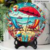 2D Flat, 1pc Round Aluminum Hanging Sign-"Relax And Unwind" Vibrant Beach Scene Metal Wall Art, Colorful Summer Umbrella & Lounge Chair Design
