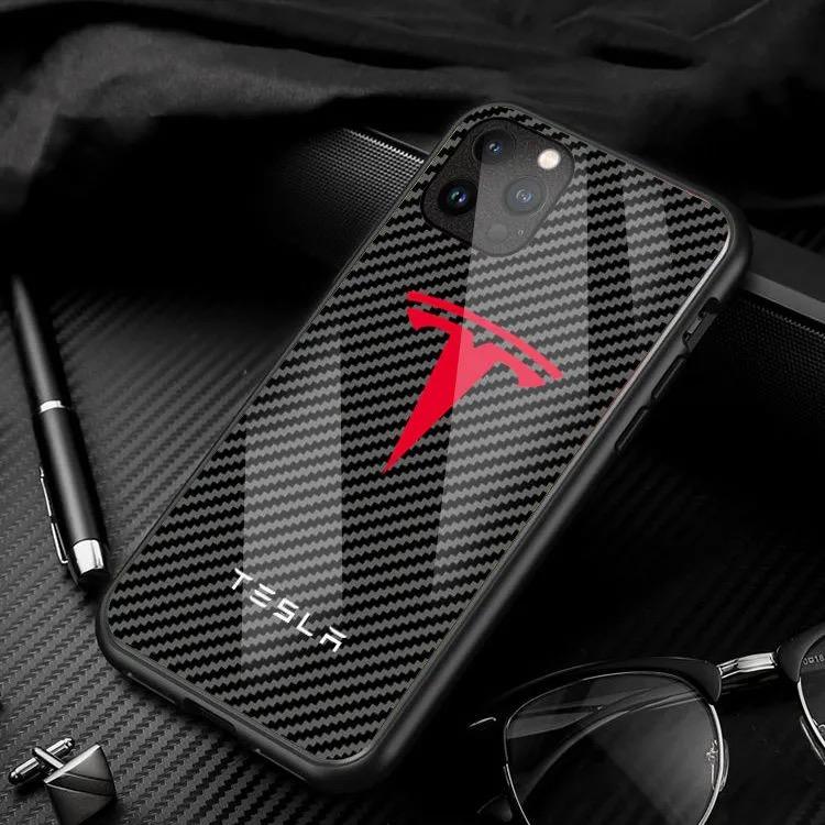 AMK1 Carbon Fibre Pattern For Tesla Phone Case for iPhone 16 Pro 11 12 Mini 13 14 Pro 15 Pro Max 7 8 Plus XR XS MAX Cover Shell