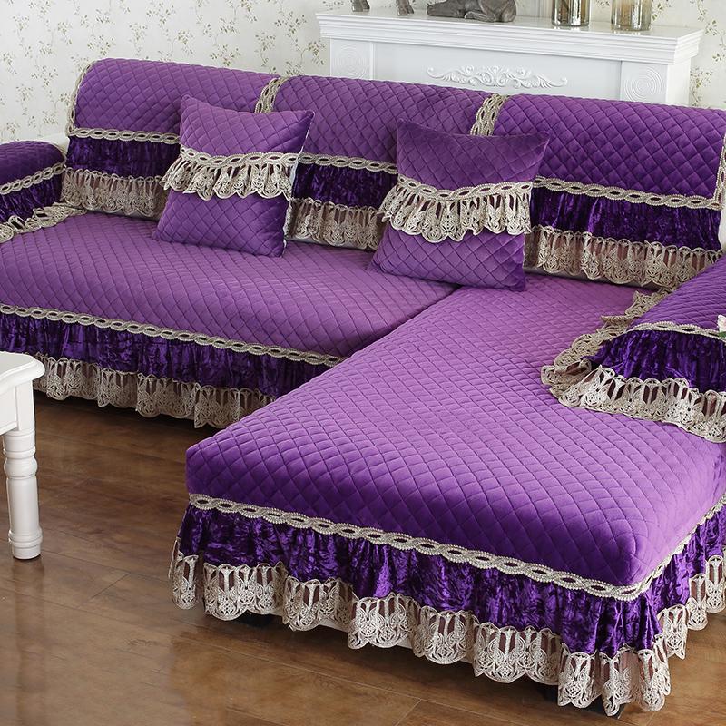 Plüsch-Sofabezüge für Wohnzimmer, Schnittüberzüge, Spitzen-Ecksofabezug, Möbelschutz