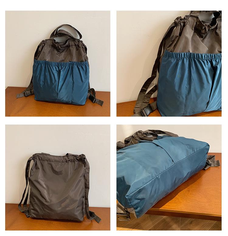 Korean Style Foldable Waterproof Polyester Drawstring Backpack - Large Capacity Shopping Bucket Bag