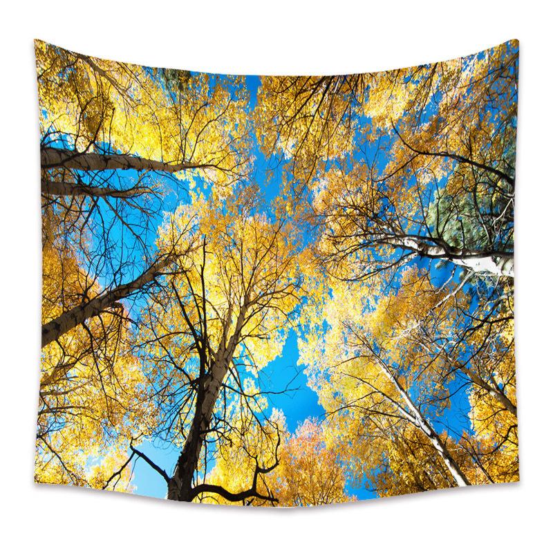 Autumn Yellow Forest Stream Landscape Print Pattern Tapestry Home Living Room Bedroom Wall Decor Background Cloth Tapestry