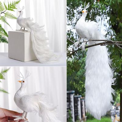 White Simulation White Peacock Light Weight Christmas Christmas Tree Decoration Wedding Party Supplies Real Feather Pendant