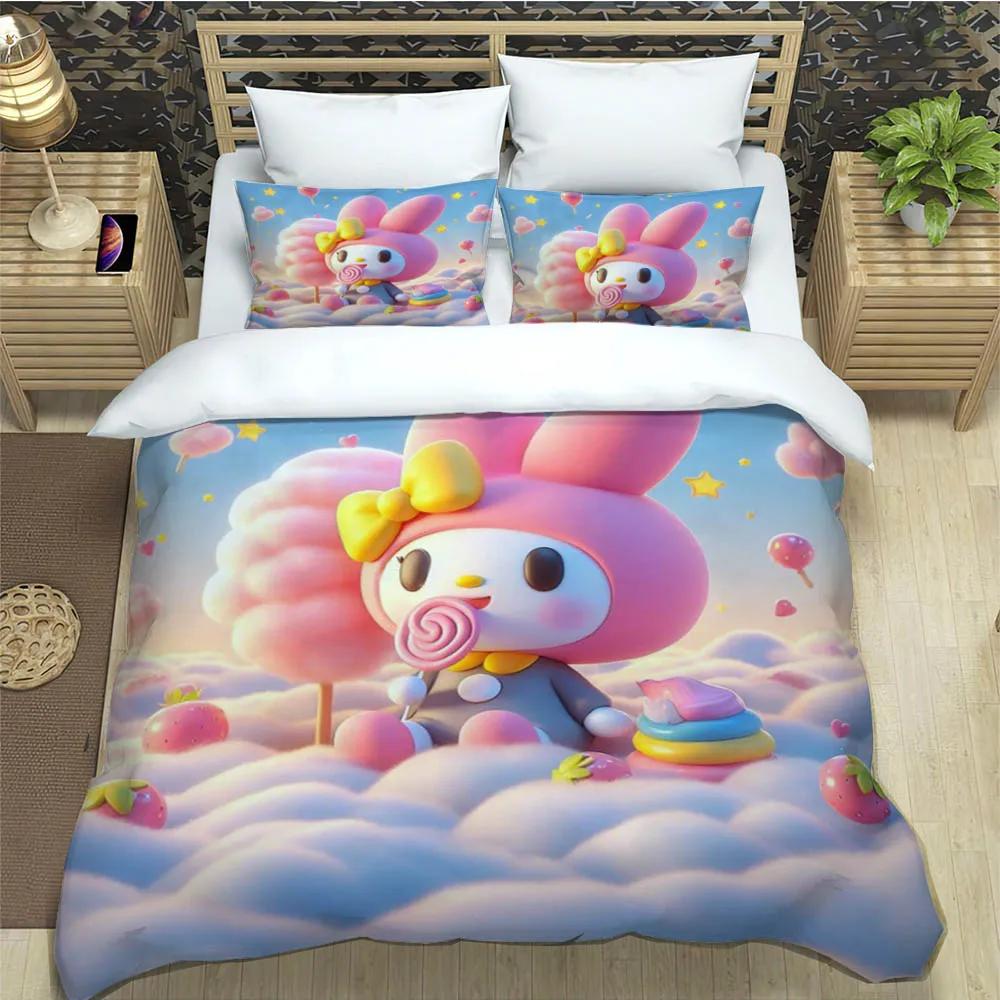 

Cute my melody Bedding Sets exquisite bed pillowcase Children duvet cover bed comforter set bedding set luxury birthday gift EU Single(135*200cm)3pcs
