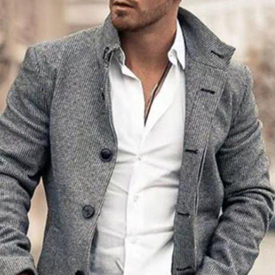 Men Overcoat Plaid Single-breasted Turndown Collar Long Sleeves Slim Mid-length Jacket Coat Streetwear