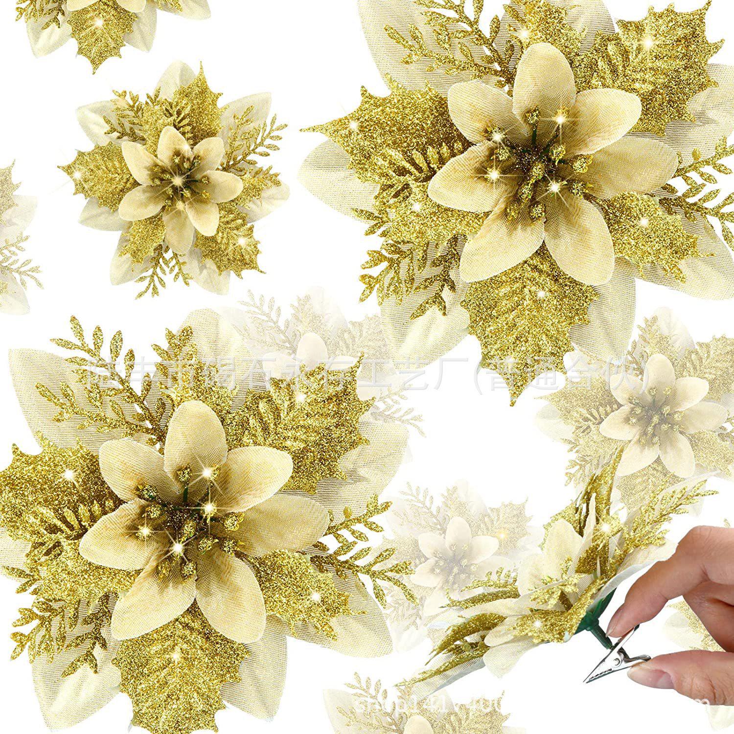

14.5СМ Золотий Гліттер Різдвяна Квіткова Лоза Гірлянда для Прикрас Дверей та Вікон 14.5CM золотий