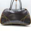Prada 2000 FW Archive Y2K 2000 1990s 00s Bowling Bag Mini Boston Handbag Chocolate Brown Mustard Yellow Stitching Genuine Leather