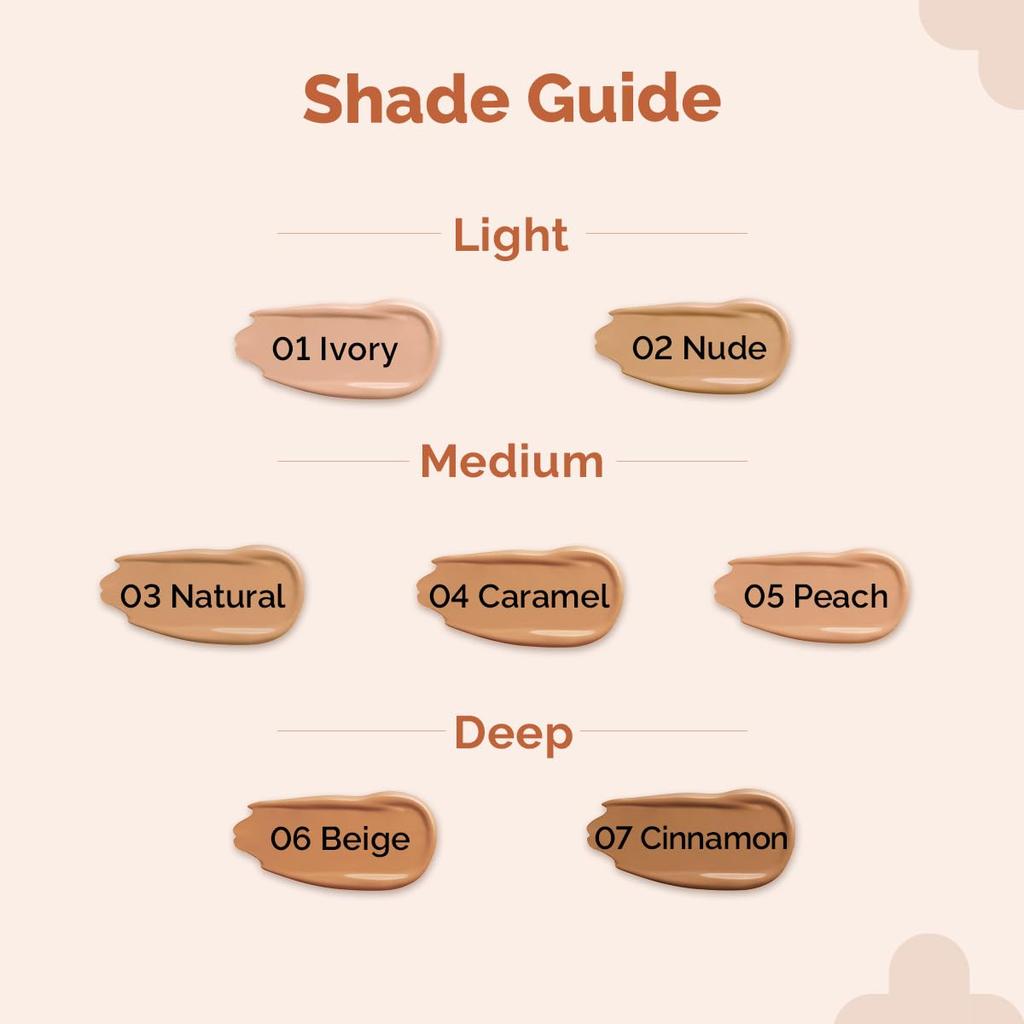 The Derma Co 1% Hyaluronsyra Återfuktande Hög Täckning Lystergivande Foundationkräm SPF 40 PA+++ 18ml (Kanel)