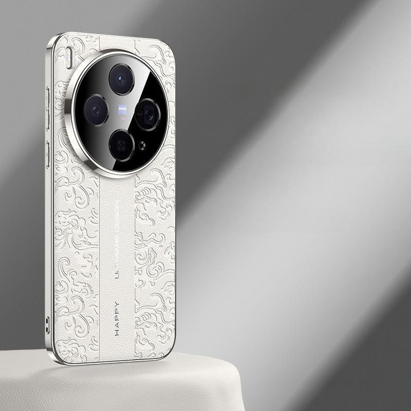 Embossed Leather Shockproof Cover For VIVO X300 Ultra X300S Plating Camera Lens Ptotection Hard Phone Back Case For VIVO X300Pro