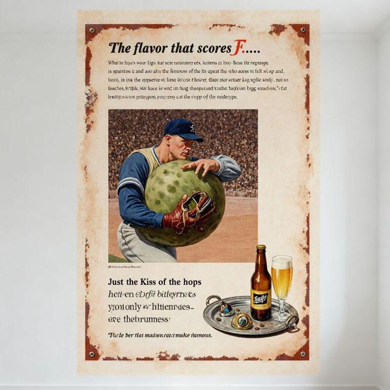 DORA Tin Sign Vintage Baseball Beer Ad Tin Sign Retro Metal Poster for Bar Pub Home Wall Decor Baseball Player with Giant Beer Hops Design 20x30cm(7.8x11.8inch)