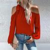 Spring Office Lady Fashion Off Shoulder Shirt Women Tops Long Lantern Sleeve Loose Clothes Crew Collar Chiffon Blouses 25468