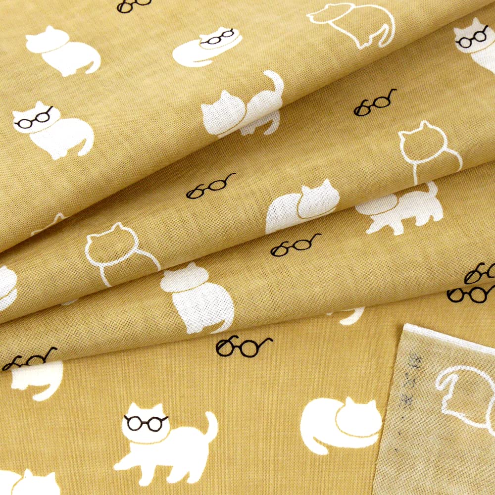 Hamamonyo Tenugui Hand Cat Glasses Beige (Japanese Towel) - -