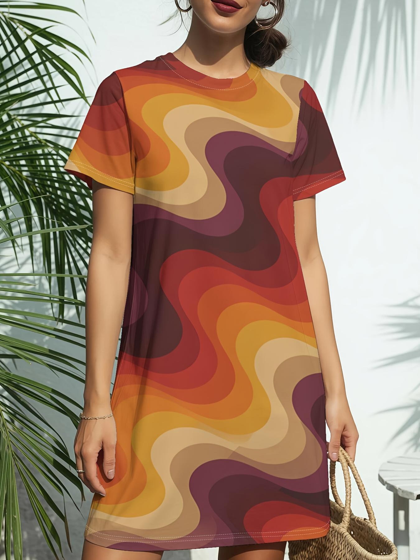 

Introducing The Swirl Fire Hues - a New Women S Short-Sleeve T-Shirt Dress Featuring a Round Neck. This Trendy American Digital Print Offers a Casual 4XL дубильна кора