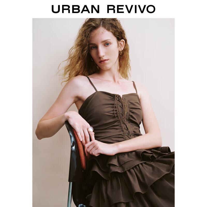 

UR Women s Retro Maillard Pleated Ruffle Camisole Dress M