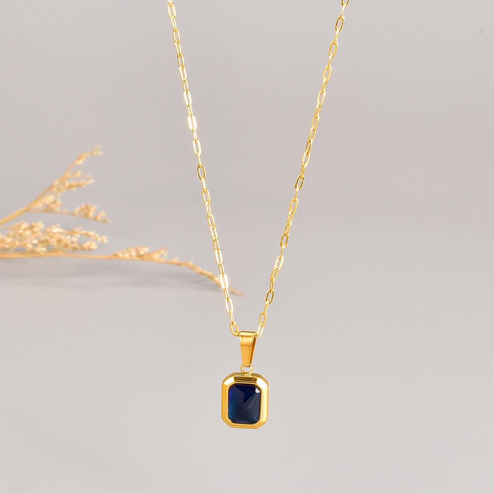 Trendy L182 Blue-Green-Purple Gemstone Necklace for Women - 18K Gold-Plated Stainless Steel Hip Hop Clavicle Chain