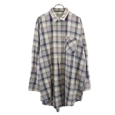 60s 70s Sleeping Shirt Grandpa Shirt Long Sleeve Check Shirt Men's Used