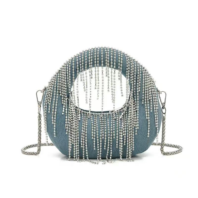 Niche Design Full Diamond Dumpling Bag Hand Bag Female Celebrity Dinner Bag Casual Versatile Handbag Rhinestone Bag