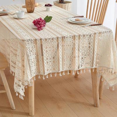 American Retro Style Tablecloth Premium Rectangular Tassel Table Mat Photo Background Cloth Knitted Hollow Atmosphere Dustproof Decorative Fabric