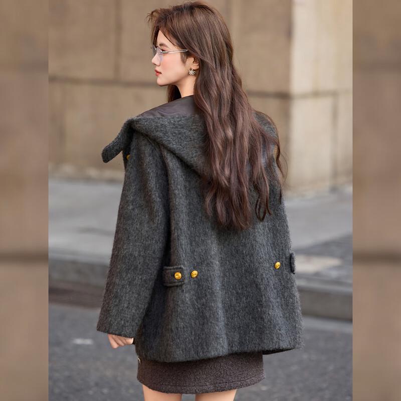 Bailuyu Women's Hooded Wool Blend Double-Faced Coat