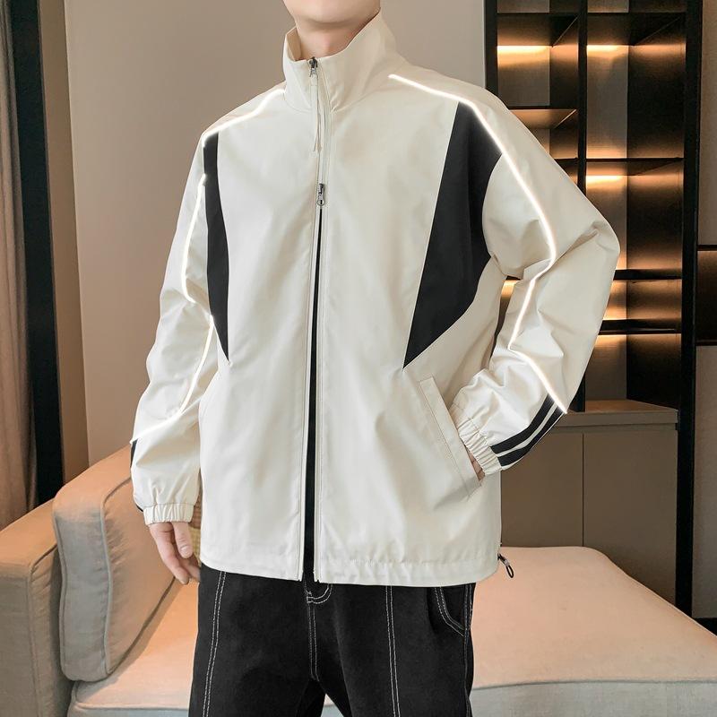 

Casual Color Three-bar Jacket Men s Stand-up Collar Autumn and Winter New Style Men s Korean Style Personalized Top Jacket 5XL