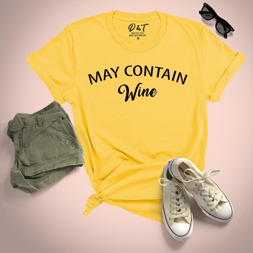 

May Contain Wine Funny Womens T Shirt UK Plus Size 8-24 Blouse Tee Top 3XL