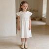 Girls' Korean Style White Flutter Sleeve Cotton Dress - Summer New Arrival Princess Dress