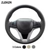 Hand Sewing Car Braid On Steering Wheel Cover For Suzuki Ignis 2016- 2024 Beige Dark Gray Microfiber Leather