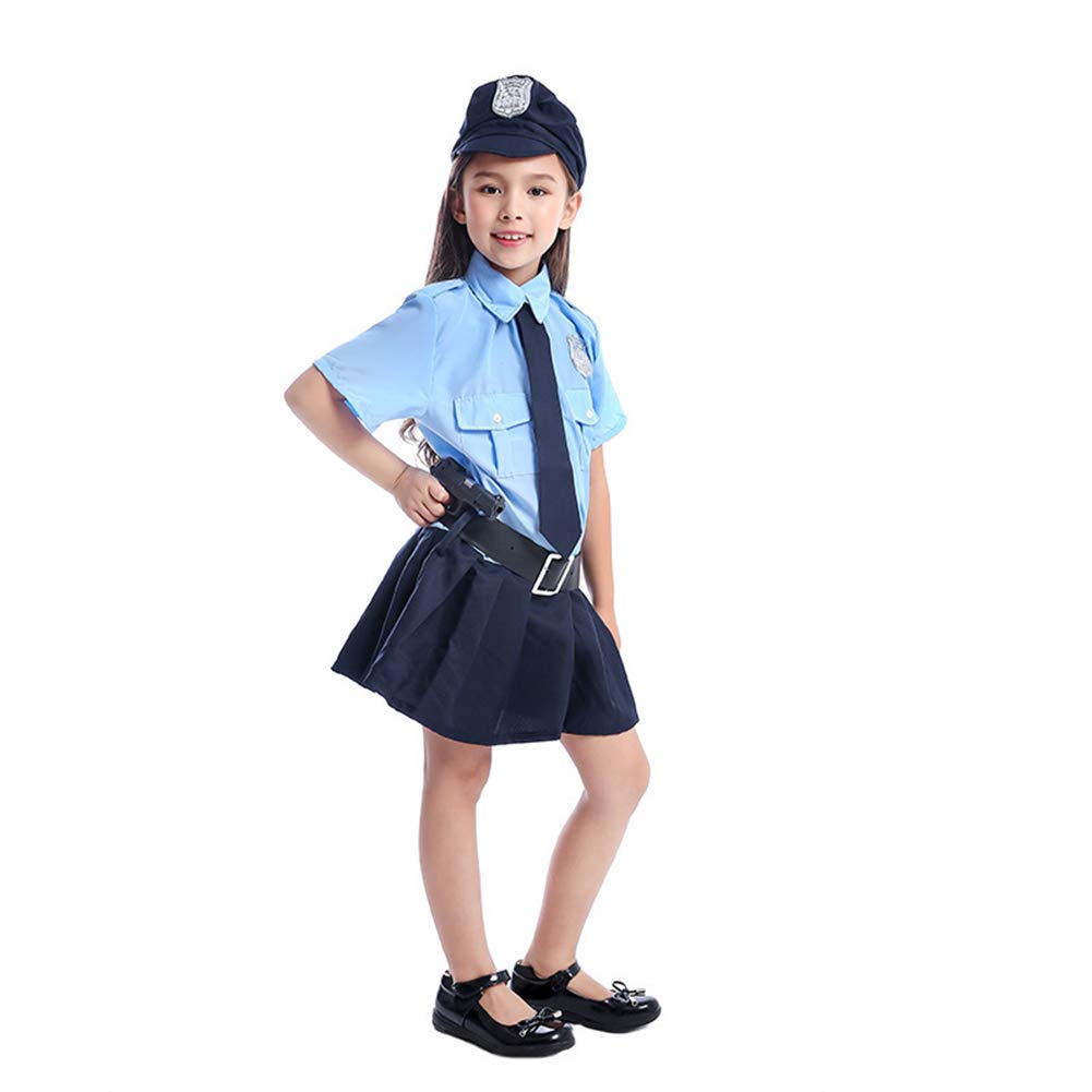 Suerba Kids Police Halloween Police Costume Costume, 5-Piece Set, Girls' (Small)