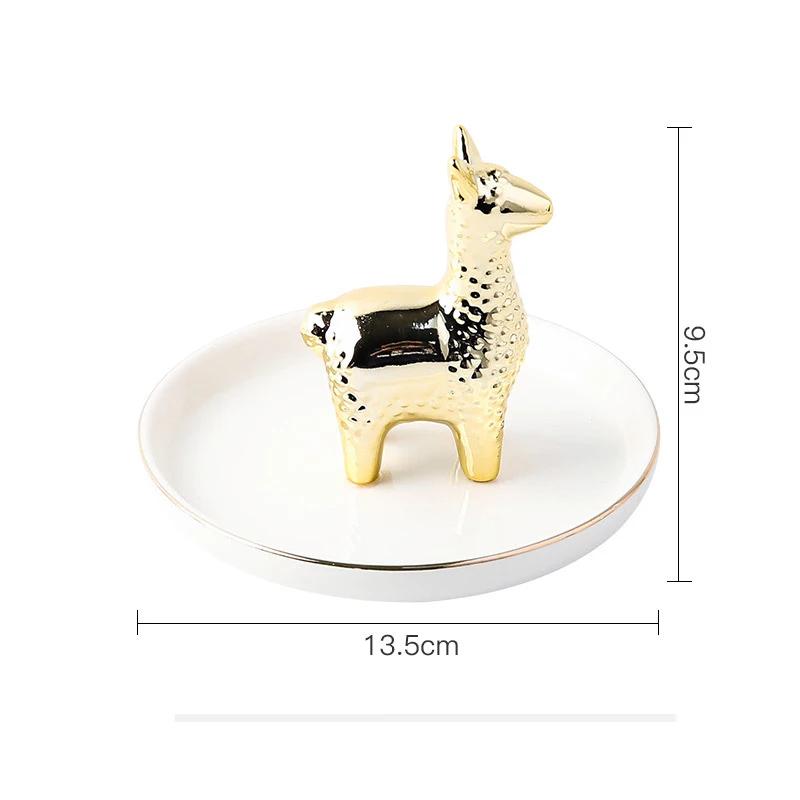 Nordic Ceramic Gold Plating Small Jewelry Dish Earrings Necklace Ring Storage Plates Fruit Dessert Display Bowl Decoration Tray
