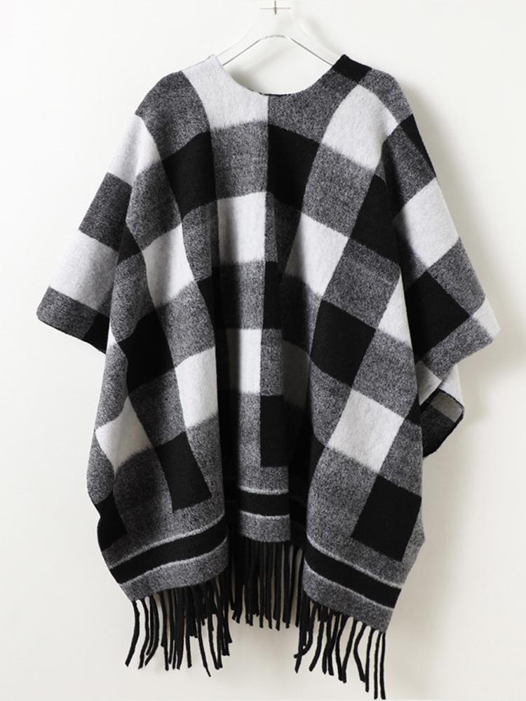 Winter Women Scarf Layers Poncho Elegant Lady Men Retro Plaid Tassel Wrap Shawl Casual Scarve Capa Para Mujer Pashmina Cloak New